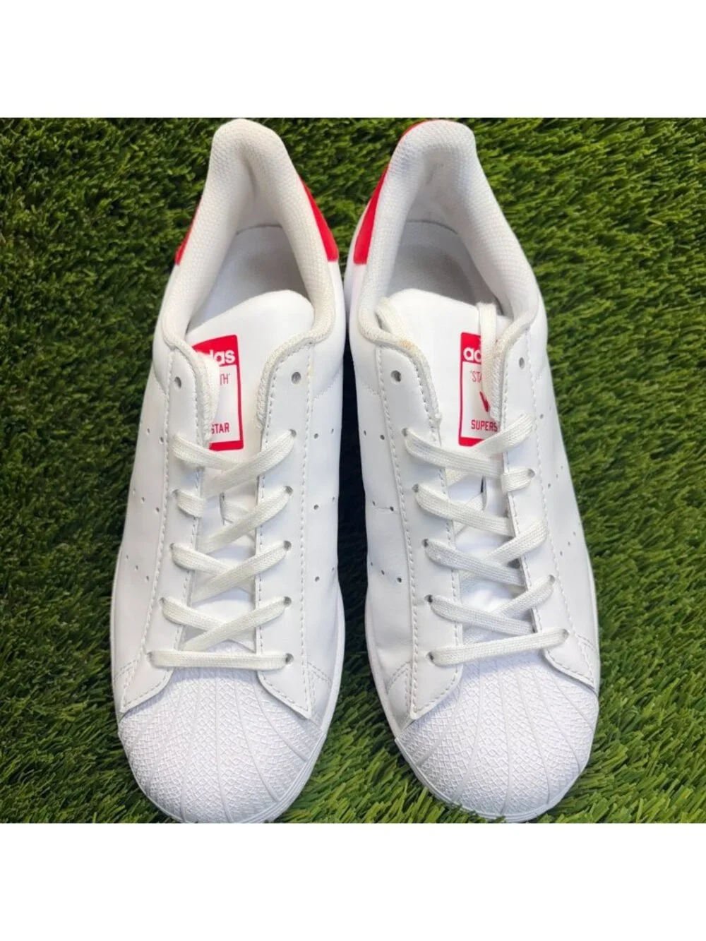 Adidas Stan Smith Low Boys Size 5.5Y White Red Athletic Leather Shoes Sneakers